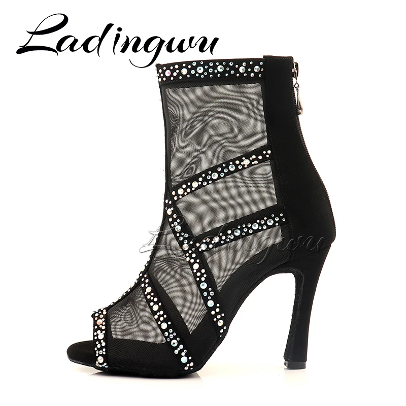 Ladingwu Latin Dance Shoes For Women Dance Shoes Cuban Heel Ballroom Dance Shoes Women Dance Shoes Rhinestones Dance Boots