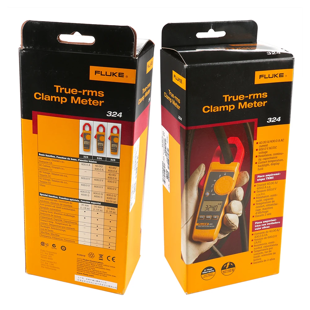 Fluke 324 40/400A AC, 600V AC/DC True-RMS Clamp Meter with Temperature, Capacitance Measurements and Carry Bag