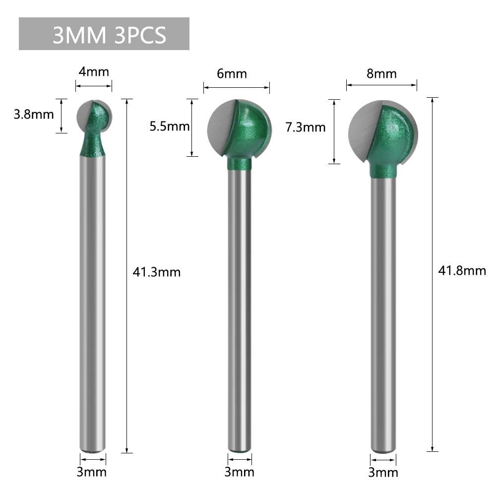 LAVIE 3mm or 6mm Shank Ball Nose Round Carving Bit Router Bit for Wood Cove CNC Milling Cutter Radius Core Tungsten Carbide