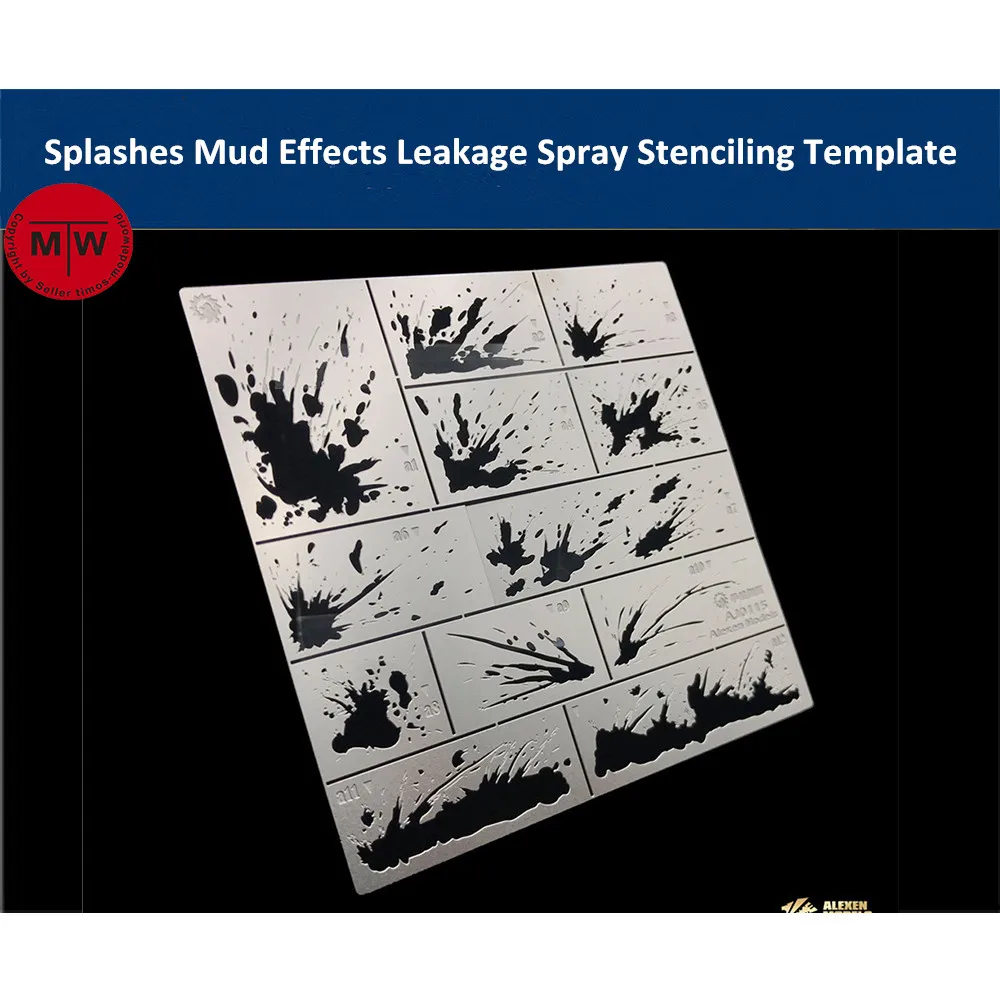 

Alexen AJ0115 Splashes Mud Effects Leakage Spray Stencil Template Aging Assistant Tools for 1/32 1/35 1/100 Scale Model