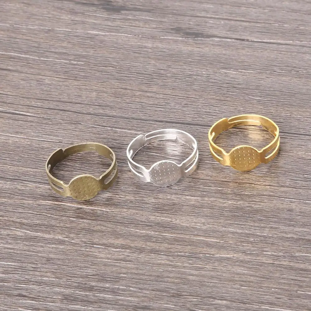 40Pcs Open Ring Circle With Pad Adjusted 18mm Flat Ring Base Gold Silver Bronze Plated For Jewelry Making