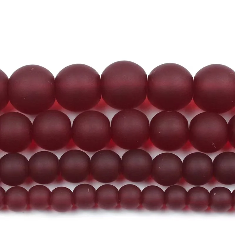 Natural Matte Frosted Garnet Red Chalcedony Stone Round Loose Spacer Glass Beads 4 6 8 10 12 MM Beads For Jewelry Making Fit DIY