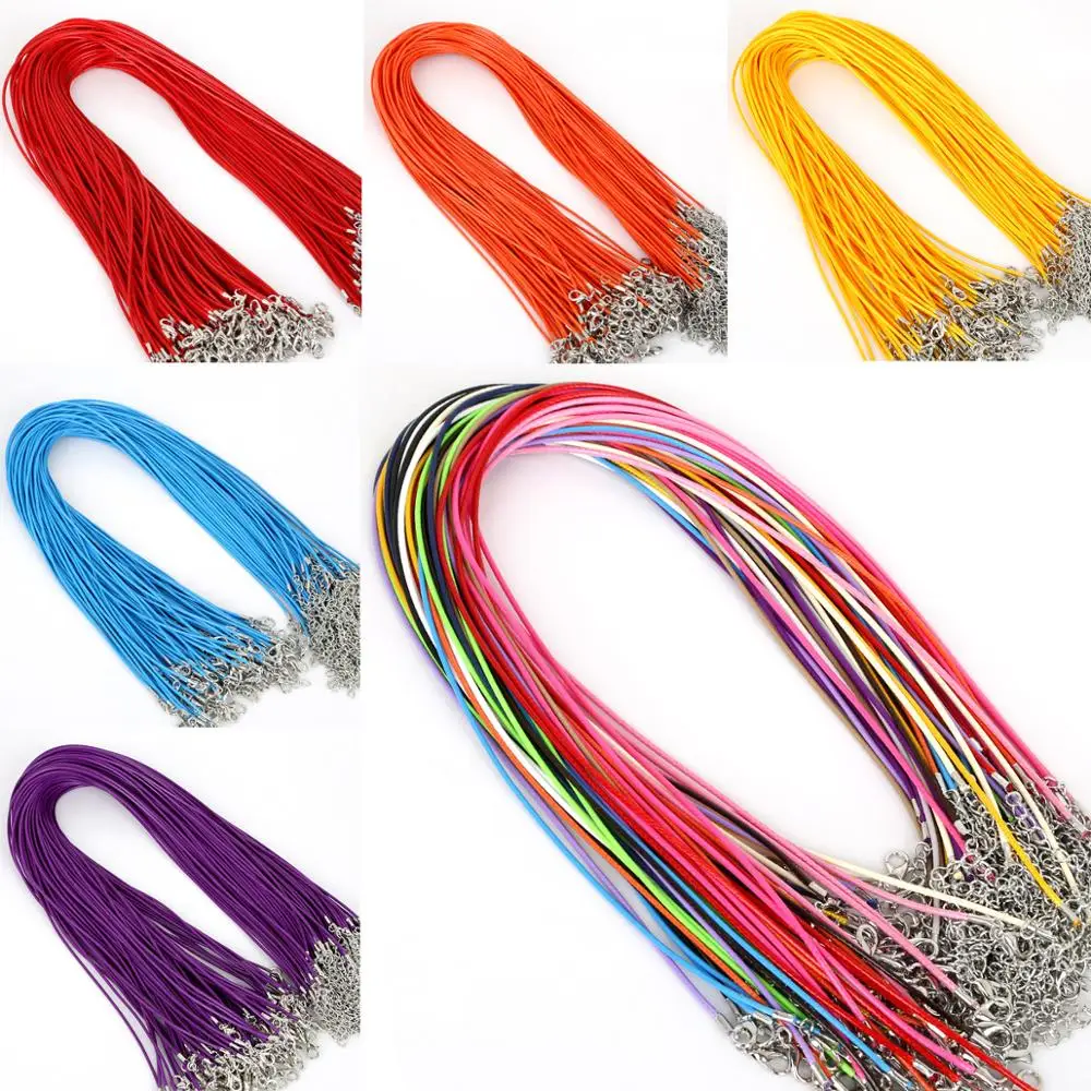 Wholesale 50pcs/Lot 1.5MM 2MM Cotton Waxed Cord Leather Rope String Chain Necklace DIY Jewelry For Making Findings in Bulk