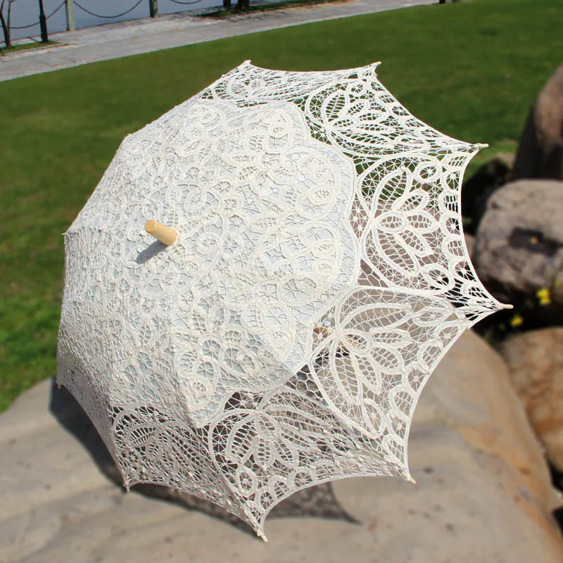 Vintage Handmade Photography Recital Dance Stage Wedding Decoration Lace Bride Umbrella Battenburg Lace Parasol