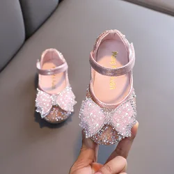 Autumn Girls Leather Shoes Princess Square Rhinestone Bow Single Shoes Fashion Children Performance Wedding Shoes G14