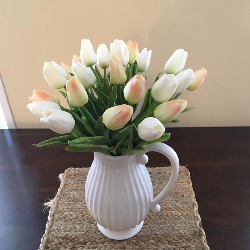 10pcs Artificial Flowers Real Touch Tulips Wedding Bouquets Flowers Fake PU Tulips for Wedding Decoration Home Garden Decor