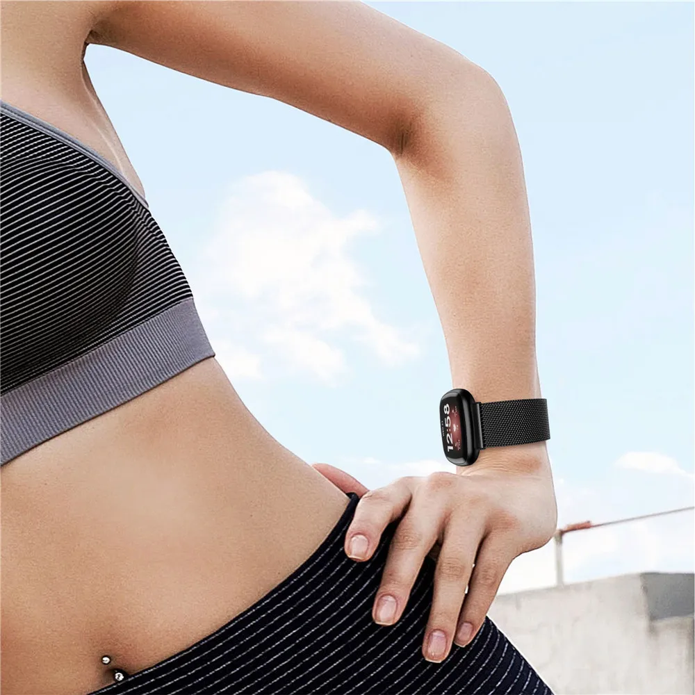 Pulseira de aço inoxidável para relógio, pulseira para fitbit versa 3 e sense