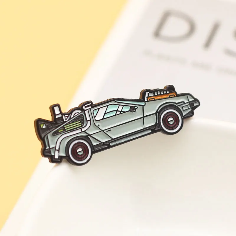 Movie Back To The Future Enamel Brooch Car Shape Lapel Pin Metal Badge Pins Accessories Women Men Button Pins Prop