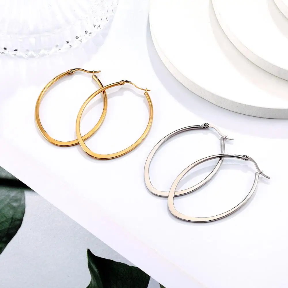 Ｈot Small Big Circle Ladies Hoop Earrings Exaggerated U Shape Ear ring  Glossy Earrings Stainless Steel Jewelry for women's Gift