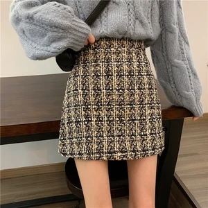 Herbst Winter Schach Rock Womens Plus Size Grosso Wolle Glitzer Mini Tweed Rock Weibliche Rock 8 Hauptverkäufe Tweed -Röcke - №2