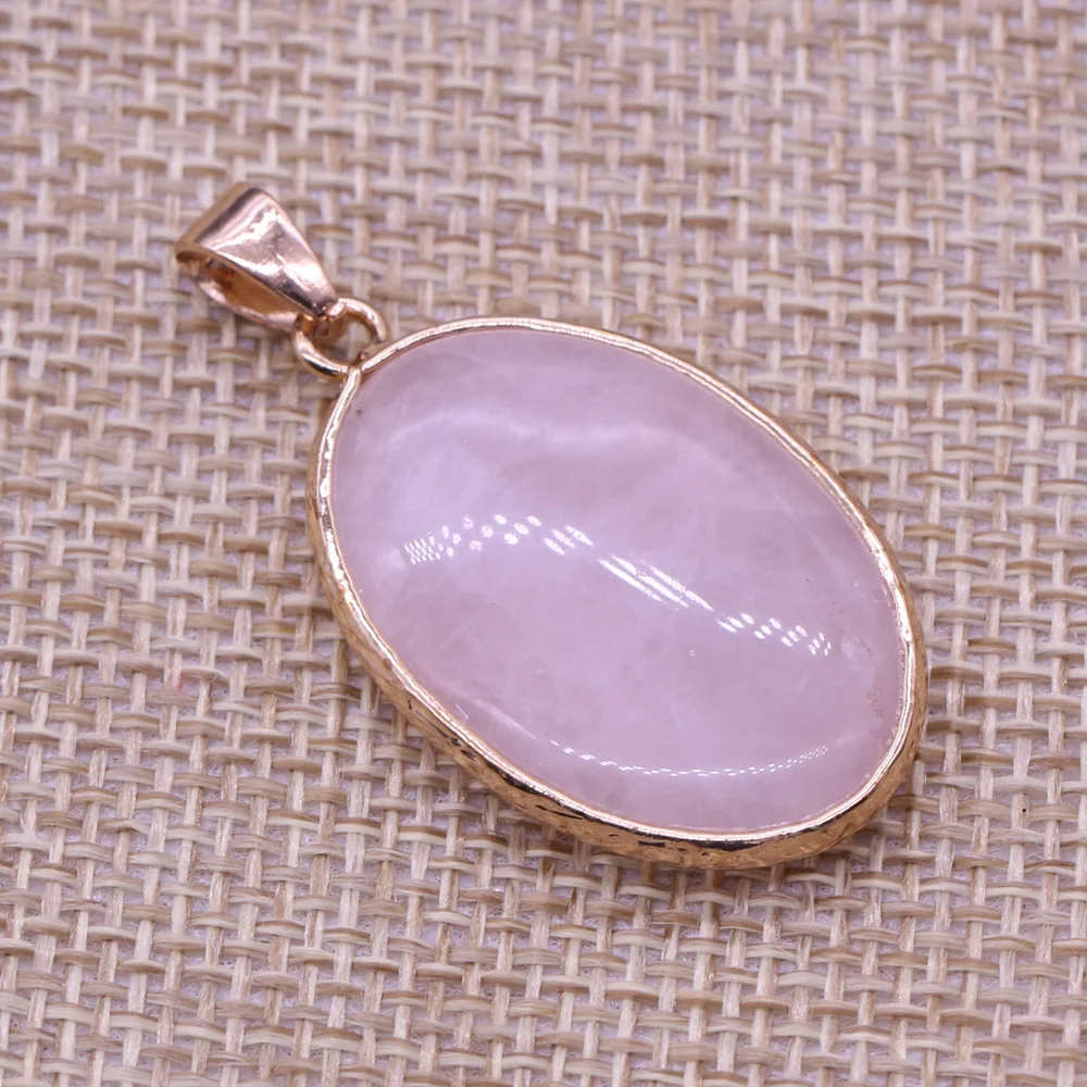 Natural Stone Oval Shape Pendant Rose Quartzs Picture Stone Necklace Pendant for Jewelry Making Necklace Size 22x35mm