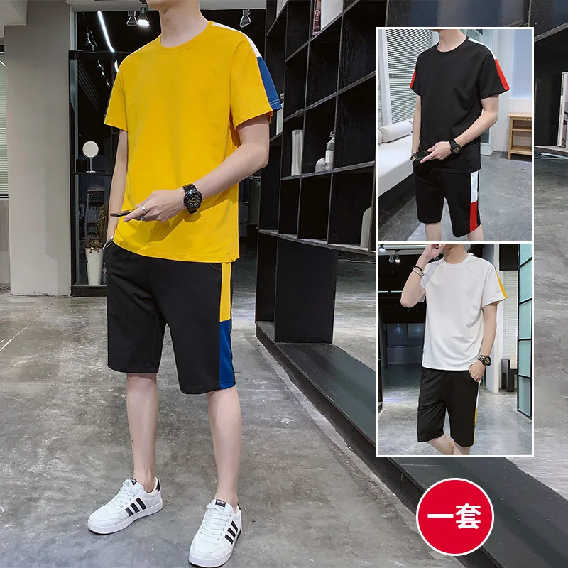 

summer men sporting suit loose quickly dry sweatshirt+sweatpant training jogger running outfit casual athletic set sportswear