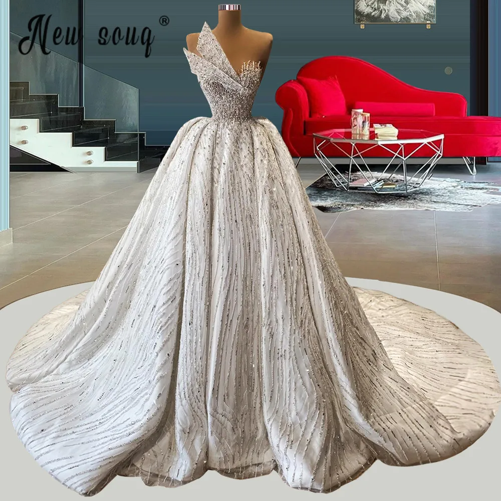 Ball Gown Sparkly Wedding Dresses 2021 Sweetheart Strapless Court Train Vestido De Novia Appliques Lace up Beading Bridal Gown