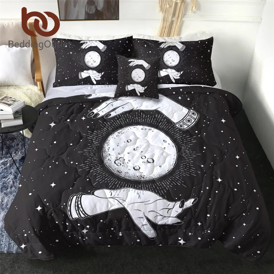 

BeddingOutlet Witchcraft Thin Duvet Magic Full Moon Quilted Blanket Graphic Star Comforter Hippie Bed Set Altar Veil Bedspread