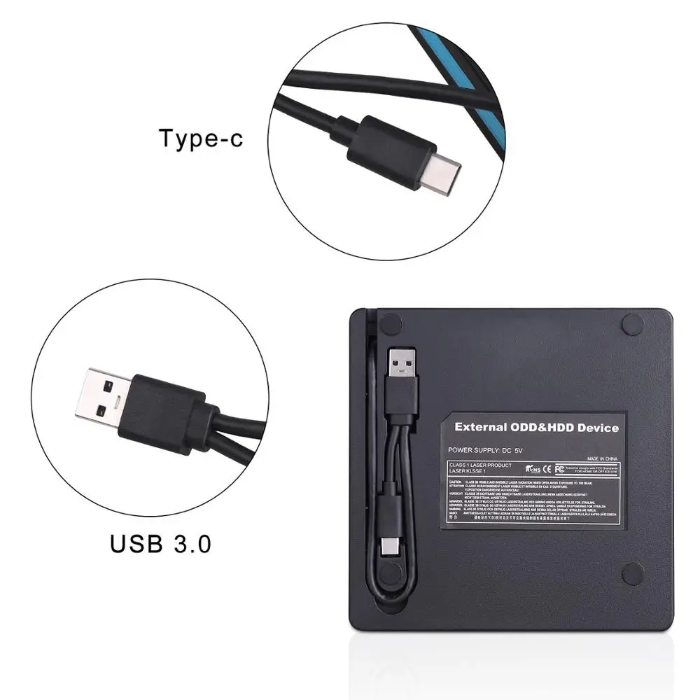 Universal External CD Drive USB 3.0& Type-C External DVD/CD/ VCD Burner /Reader/Writer Drive Player Optical Drive for Mac/PC