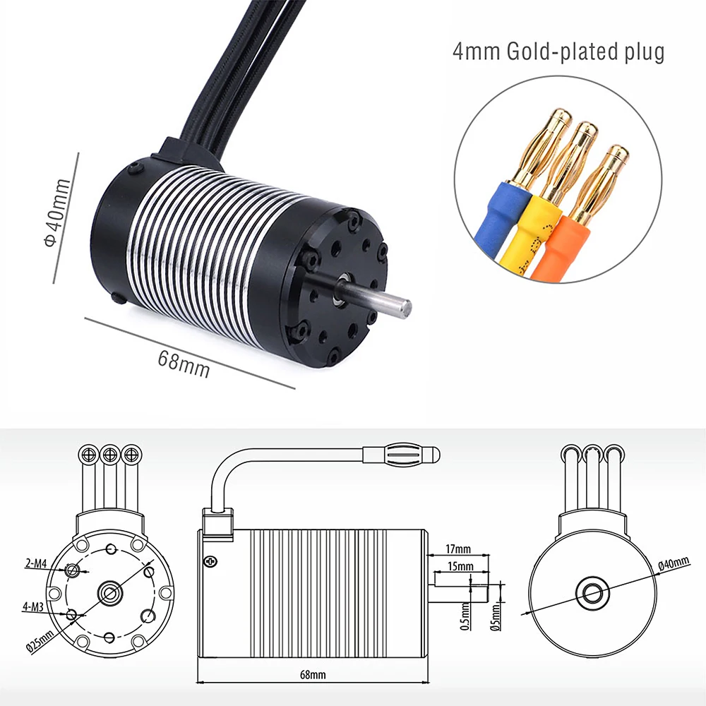 Rocket-Motor sem sensor sem escova impermeável, 4068, 2650KV, 2050KV, 1900KV, 1700KV, 1/8 RC Car