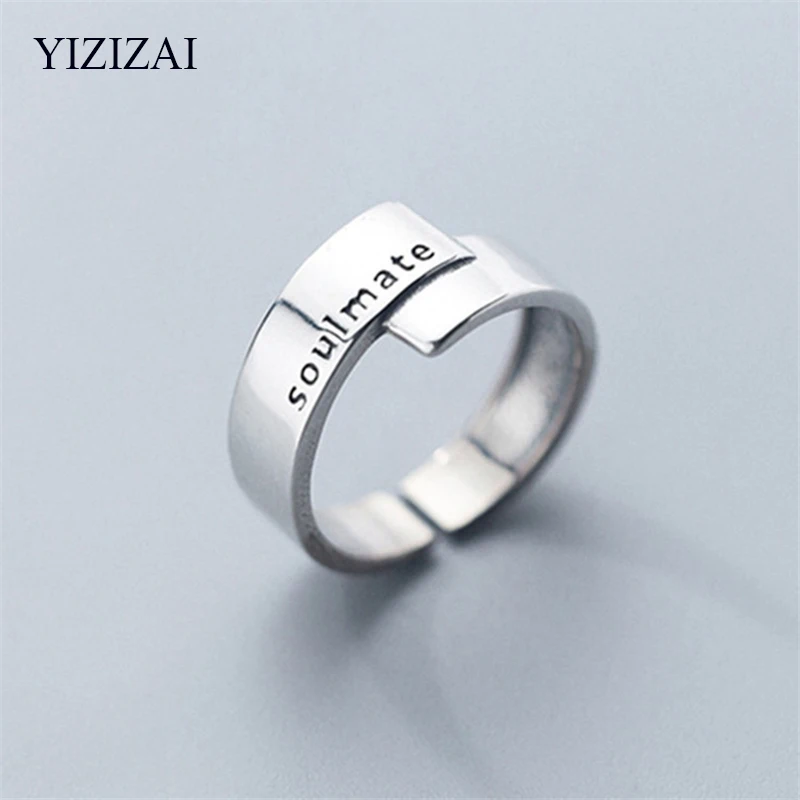 YIZIZAI Vintage Ring Soulmate Letter Silver Color Open Rings for Women Jewelry Gift fashion trendy ring