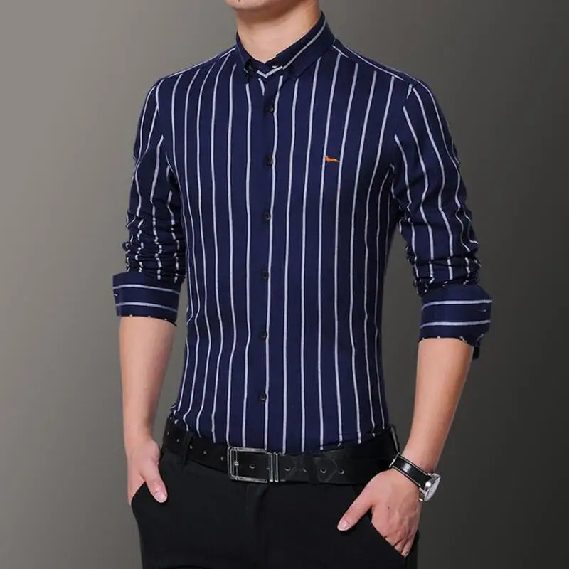 New Spring Men Casual Slim Fit Blouses Japan Style Long Sleeve Striped 100%Cotton Harmont Blaine Shirts