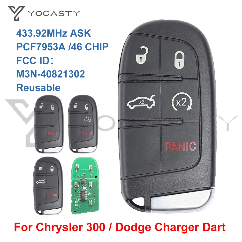 YOCASTY M3N-40821302 Smart Remote Car Key 433MHz 46 Chip for 2011-2017 Chrysler Dodge Challenger Durango 300 Charger Journey 