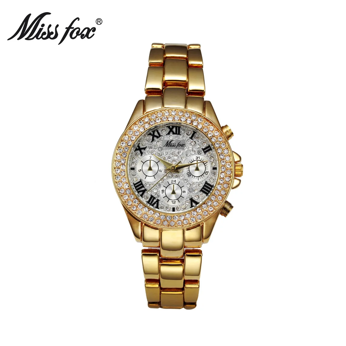 MISSFOX – montre-bracelet à Quartz pour femmes, montre de luxe avec faux chronographe et chiffres romains, en or 18K, à la mode