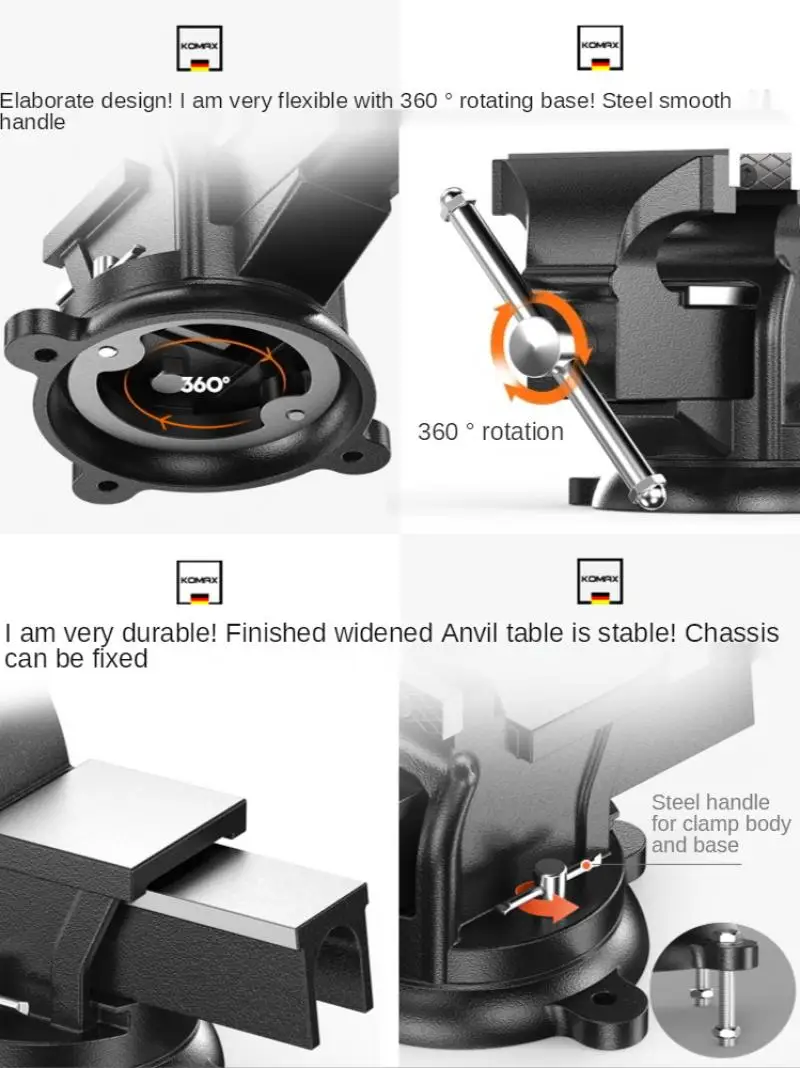 4นิ้ว/5นิ้ว Heavy Duty Bench Vise Precision Flat-จมูกคีมติดตั้งครัวเรือนมัลติฟังก์ชั่ Vise Workbench