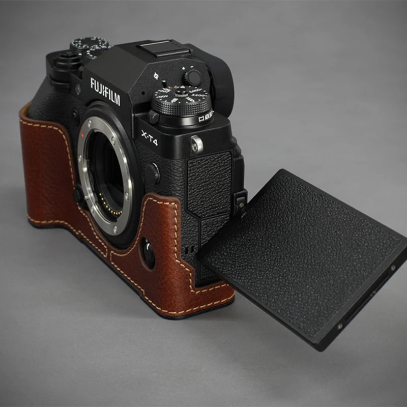 Casing Kamera Kulit Asli Buatan Tangan Casing XT4 Fujifilm Antik Setengah Badan untuk Fujifilm XT4 XT-4