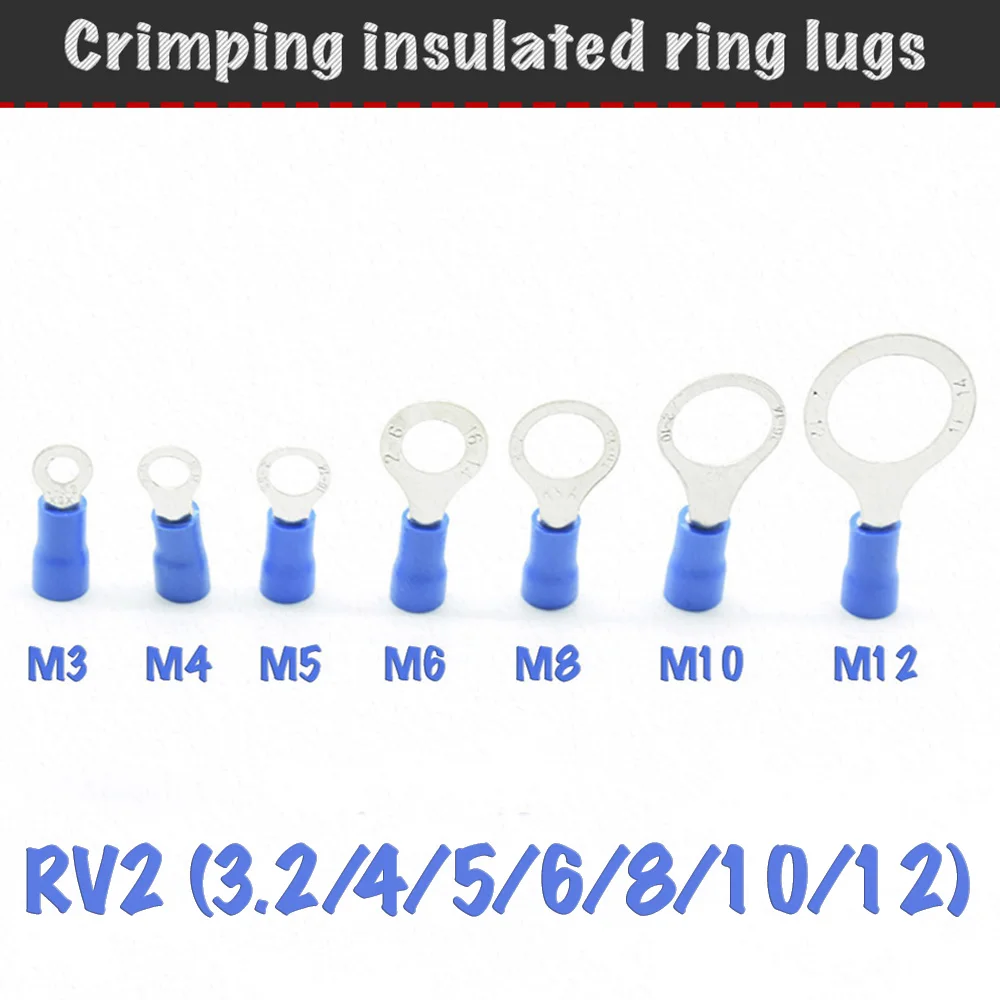 

Crimping insulated ring lugs, terminals for wires, тип-O, RV 3.2mm, 4mm, 5mm, 6mm, 8mm, 10mm, 12mm (set)