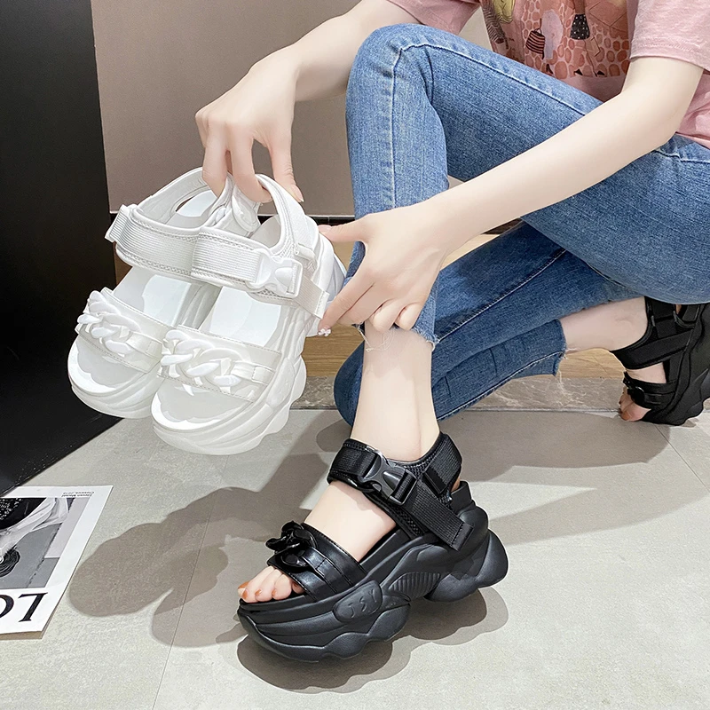 2022 Summer Wedges Sandals 9cm Ladies Beach Slippers High Heel Sandals Women Casual Shoes Platform Chunky Shoes Sandalias Mujer