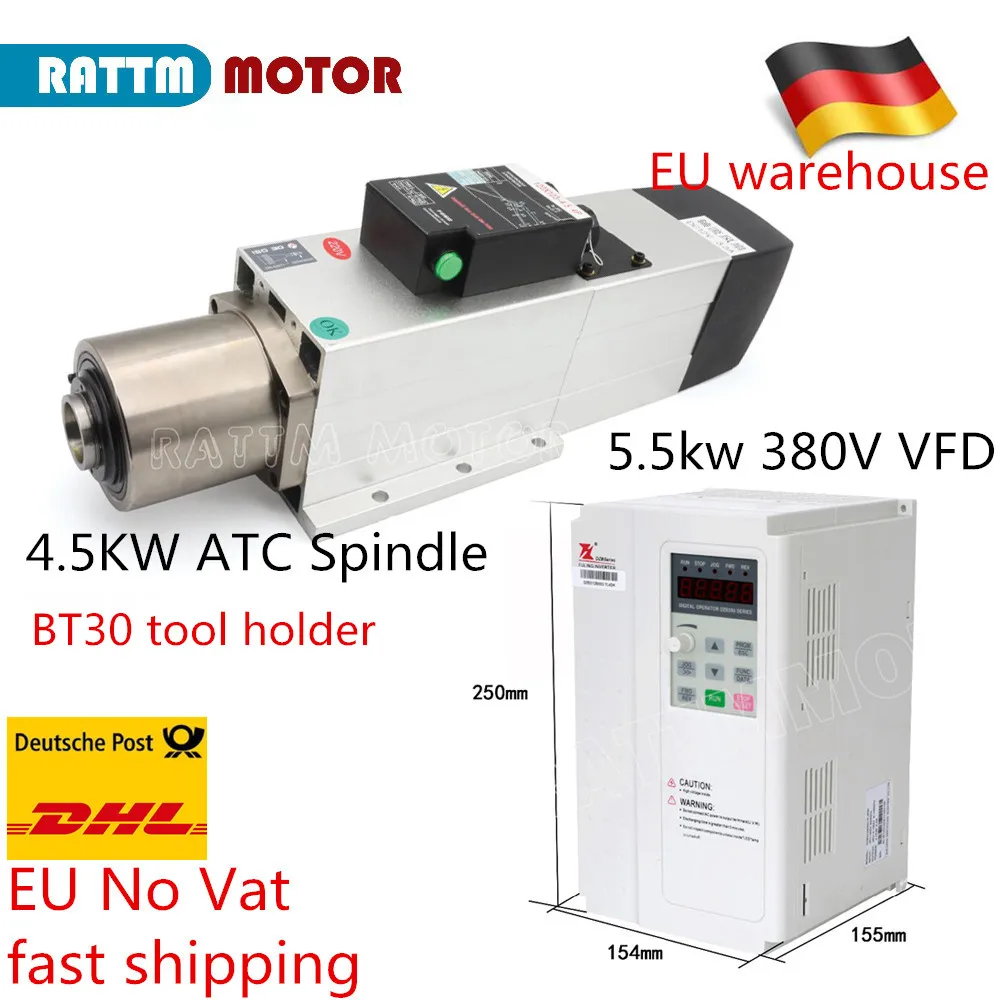 Automatic tool changer CNC kit 4.5kw Square BT30 ATC spindle Air cooled spindle 220V / 380V with 5.5kw FULING Inverter VFD