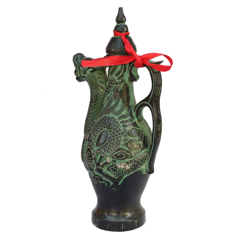 Flacon de hanche Panlong en bronze, collection Antique, ornement de décoration Feng Shui pour la maison et le bureau, Chu Qiaochuan avec bronze rouillé ancien