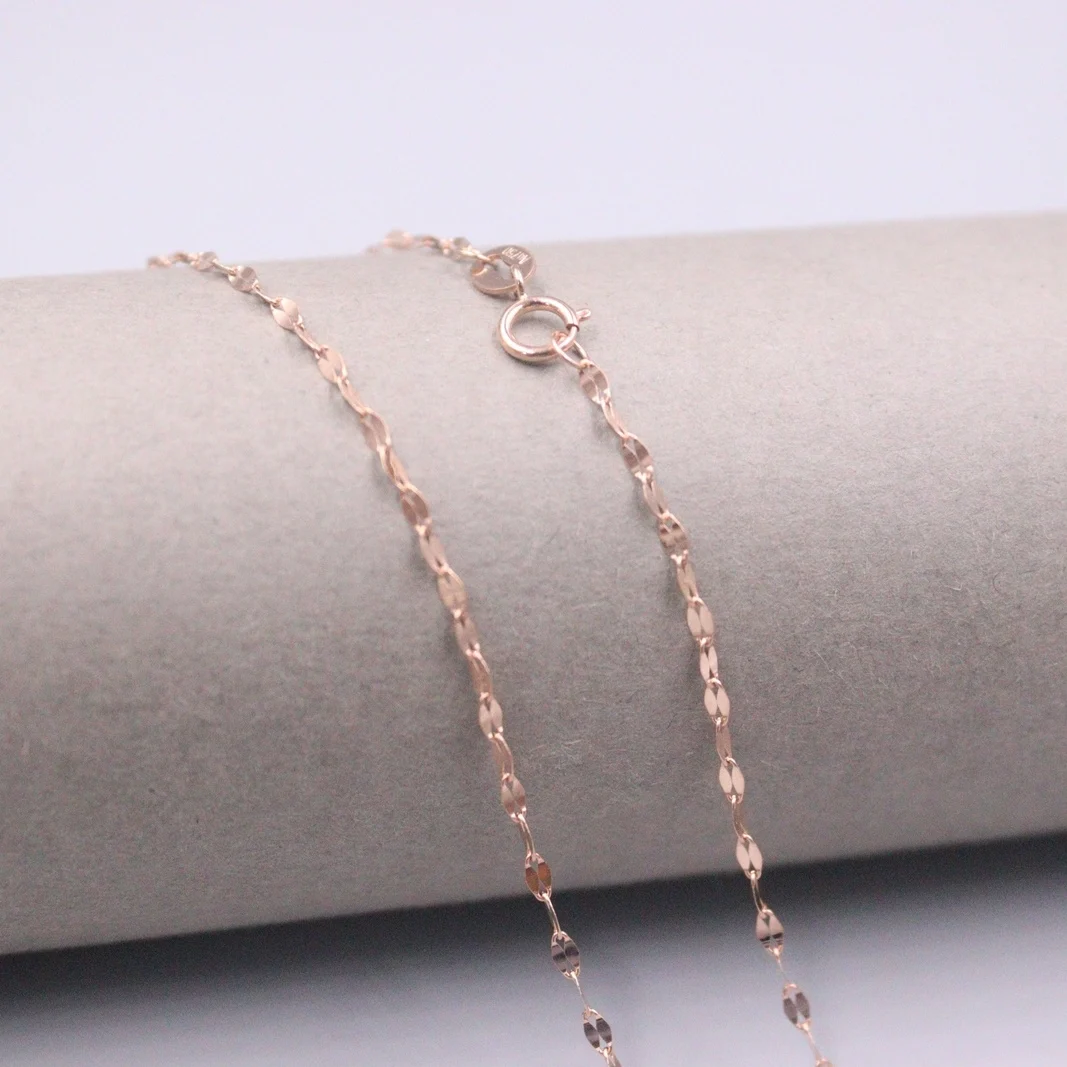 Au750 Real 18K Rose Gold Chain Neckalce For Women Female 1.8mm Lip-shaped Chain Link Choker Necklace 16.5''L Gift