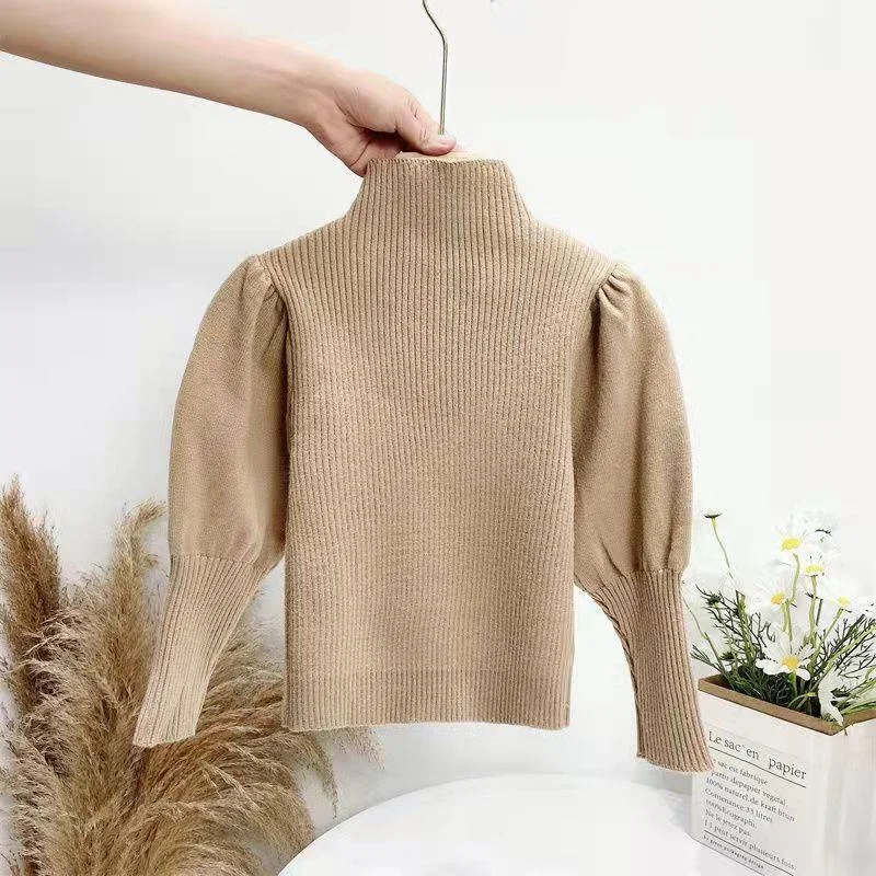 Baby Girl Sweater Puff Sleeve Solid Color Spring Autumn Winter Child Knitted Pullover Top High Quality Baby Clothes 1-10Y