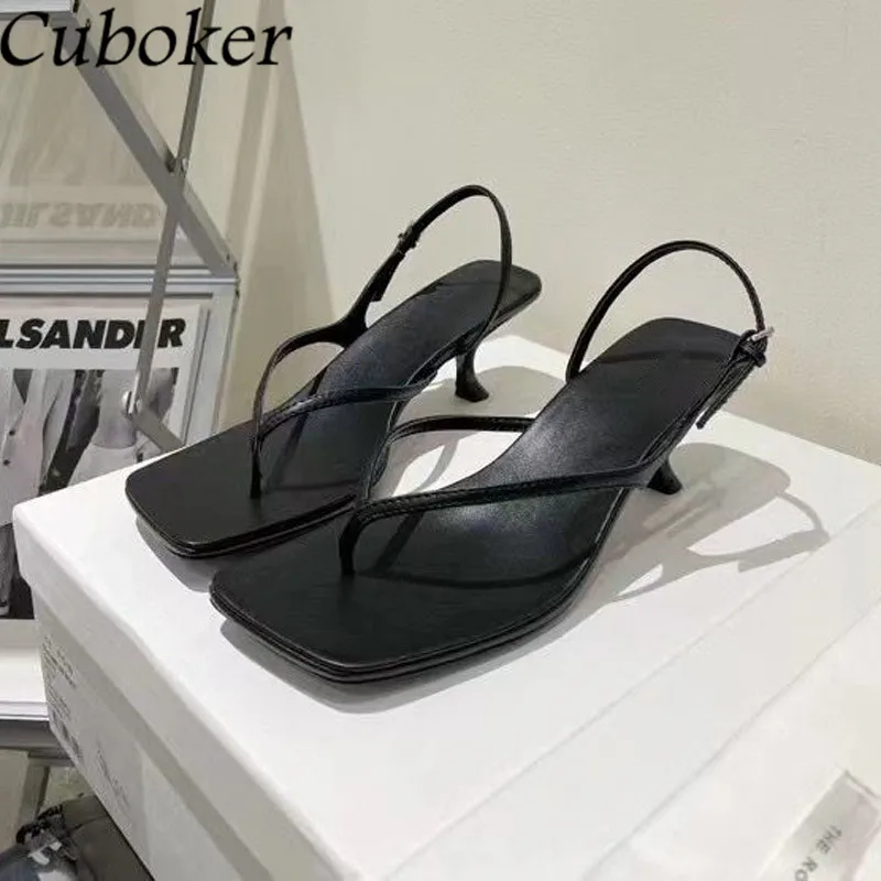 

Runway Square Toe Flip Flops Women Sandals Strange Heel Slingback Ladies Slides Summer Brand Designer Women Party Dress Shoes