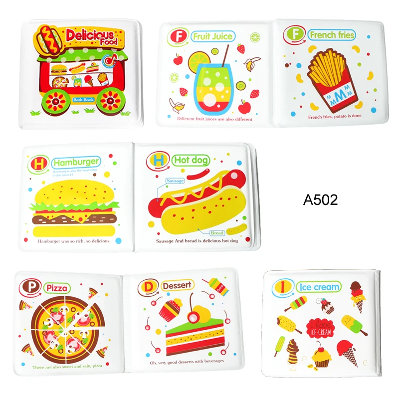 Baby Bath Toys Books, Swimming Water Bathroom Toy Kids Early Learning Animal,Food Waterproof Books Educational Toys For Children