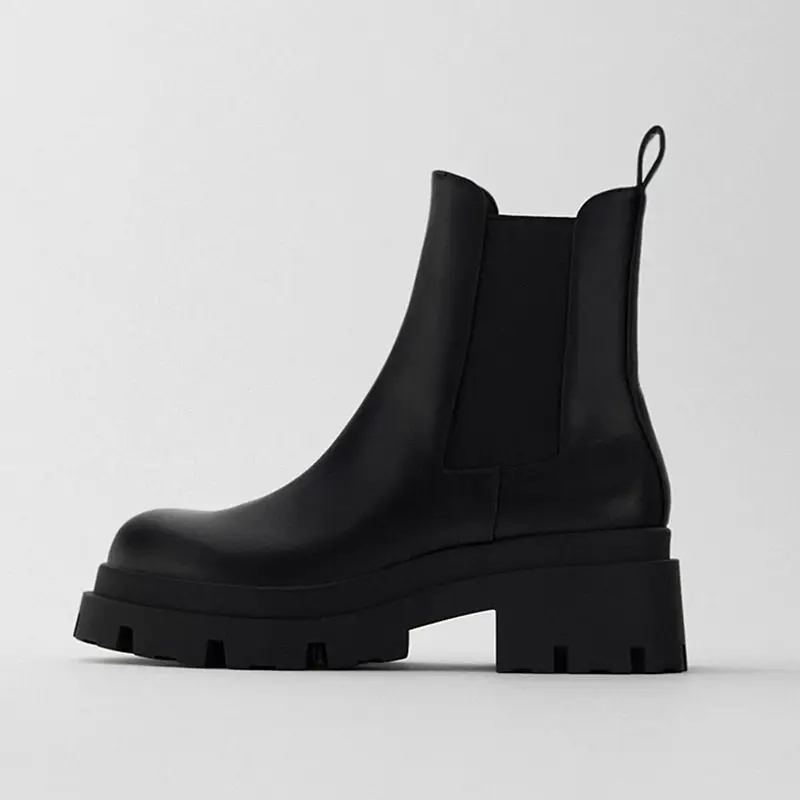 Meotina kobiety PU skóra Chelsea Boots platforma gruby wysoki obcas botki okrągłe Toe buty damskie jesień zima czarny 35-40