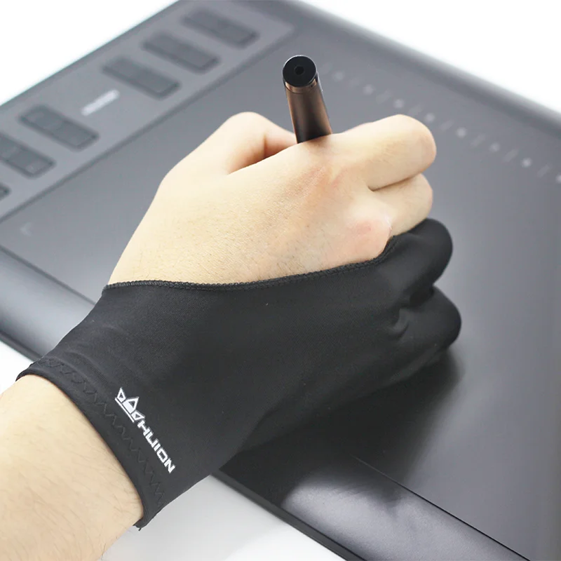 Huion-Gants de dessin anti-encrassement à deux doigts pour artiste, mitaines élastiques, marqueurs de exploration de tablette, sans peinture