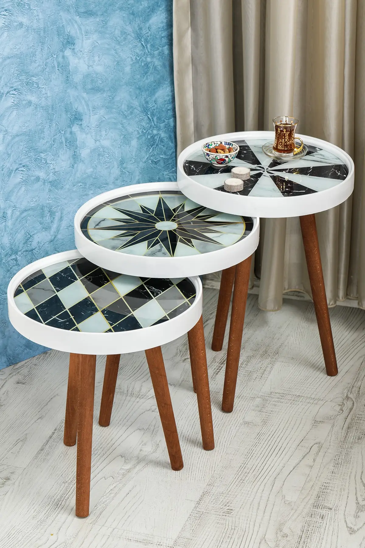 Retro Glass Above Special Print 3 pcs Zigon Coffee Table