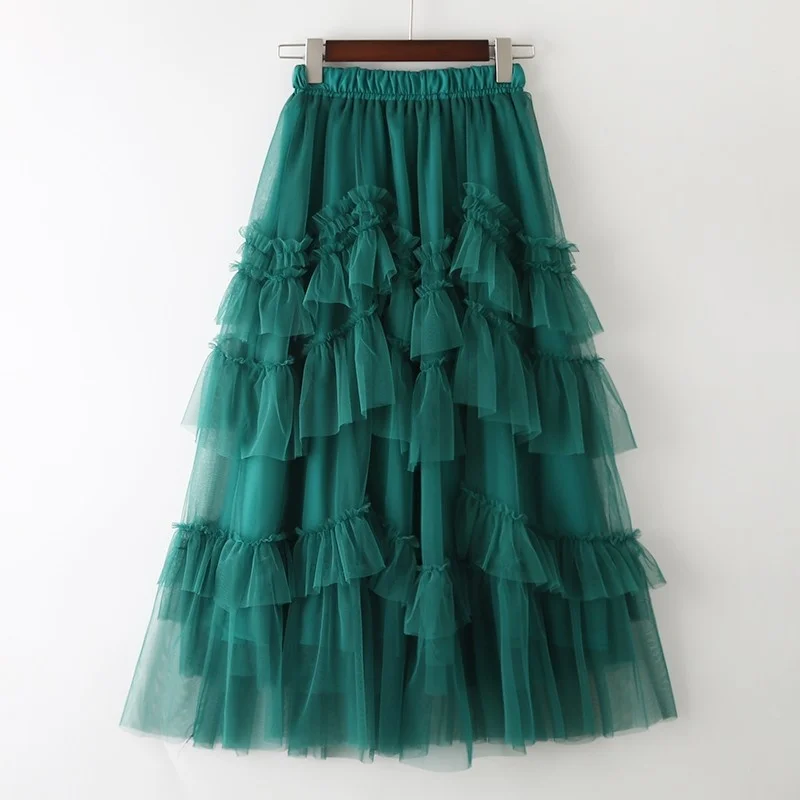 Spliced Mesh Wave Type Pleated Purple High Waist Skirt Women Fashion Tide New 2022 Vintage Layered Gauze Long Skirt Ball Gown