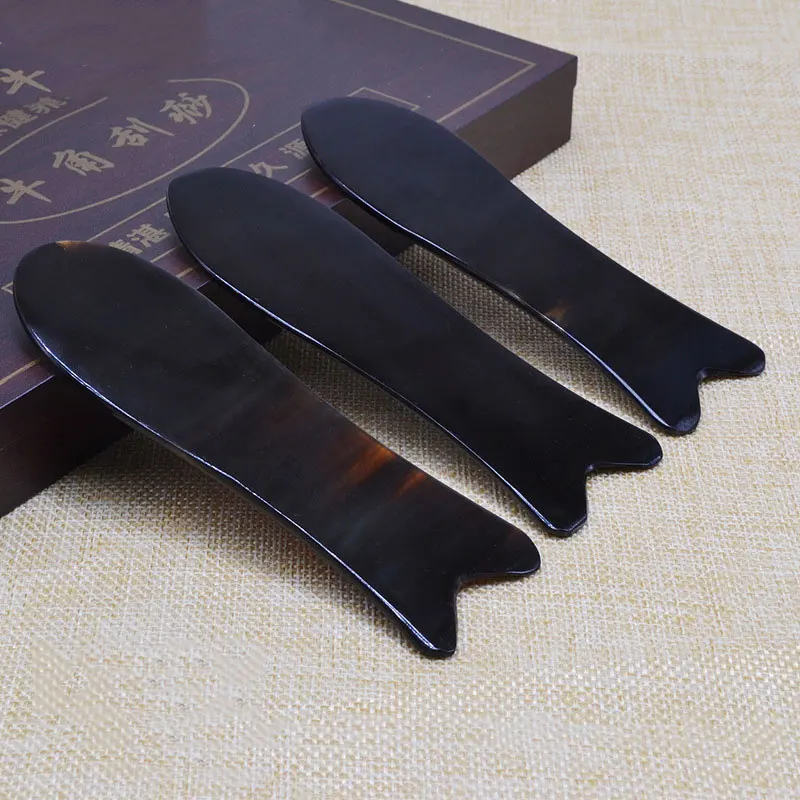 Natural Ox Horn Black Guasha Gouache Scraper Back Neck Face Body Skin Care Massage Tool Anti-stress Health Beauty Massager Hot