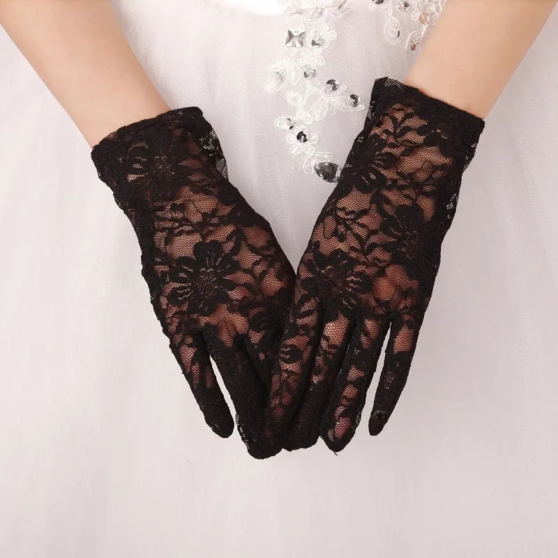 Summer Short Lace Gloves UV Protection Full Finger Gloves Outdoor Driving Gloves Prom Party Wedding Lace Gloves for Women