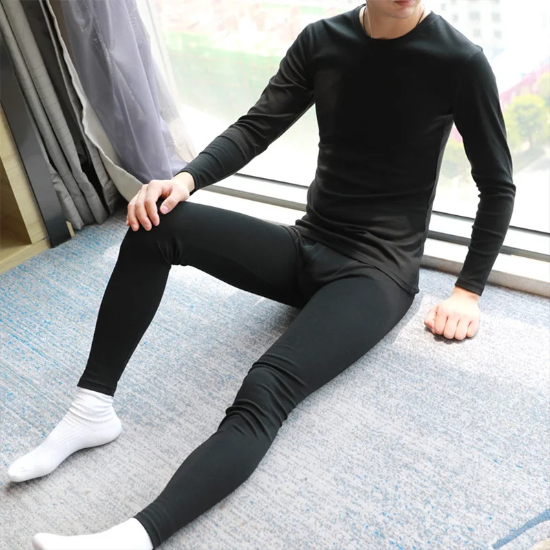 Mens Thin Fleece Thermal Undershirts Sleepwear Underwear Sexy Bugle Pouch Trousers Autumn Winter Lounge Wear Pijamas Male