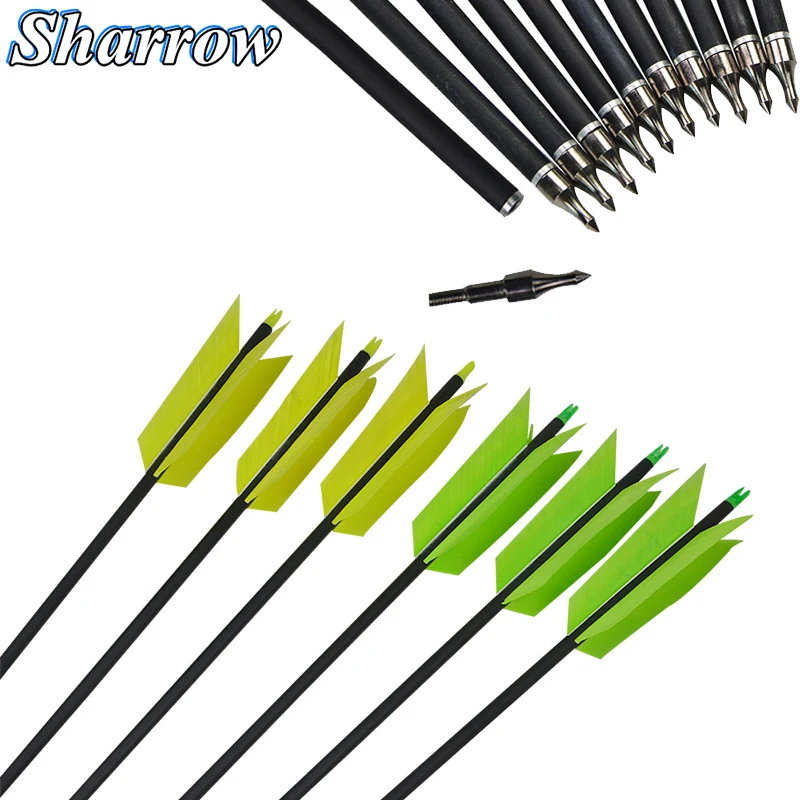 

Spine 400 Carbon Arrows 31inch Four Leaf Turkey Feather Compound Bow Hunting Replaceable Hunting Arrowhead for Archery Shooting