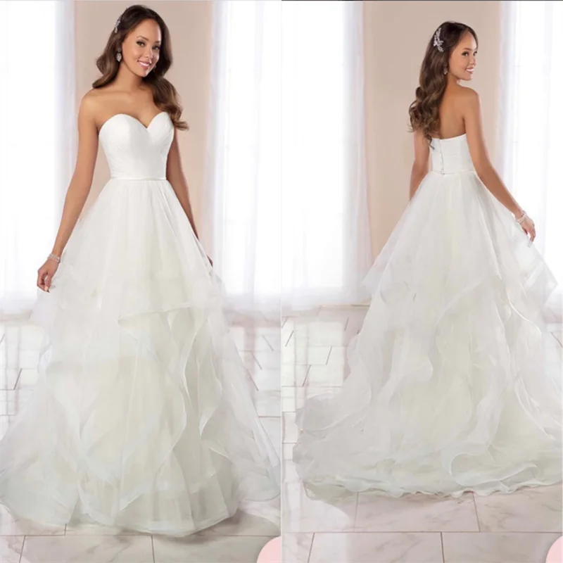 Gorgeous Princess Wedding Dress 2021 Sleeveless Button Floor Length Sweep Train Bride Gown Vestidos De Noiva