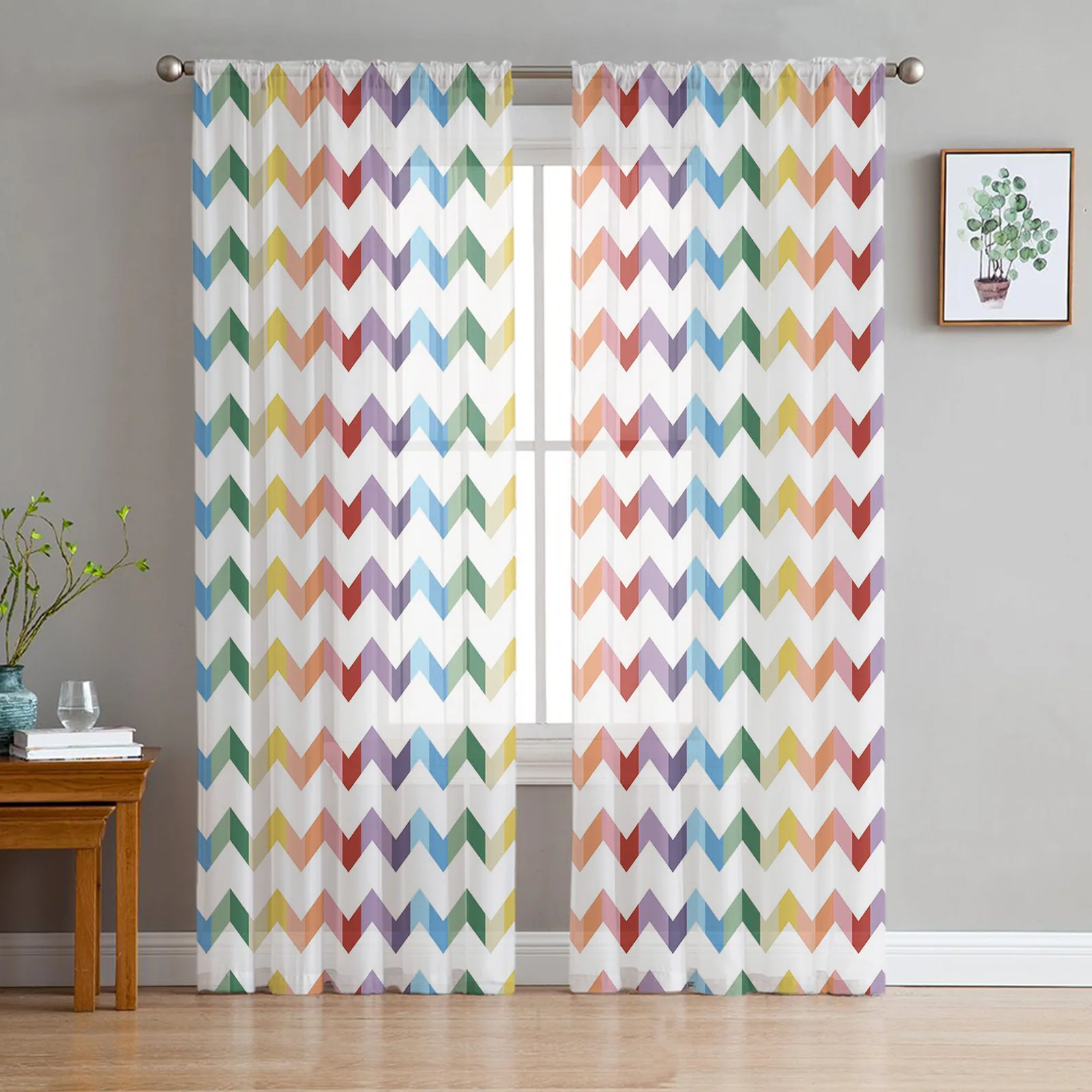 Ripple Colorful Stripe Sheer Curtains for Living Room Modern Voile Curtain Bedroom Tulle Curtains Window Drapes Decor