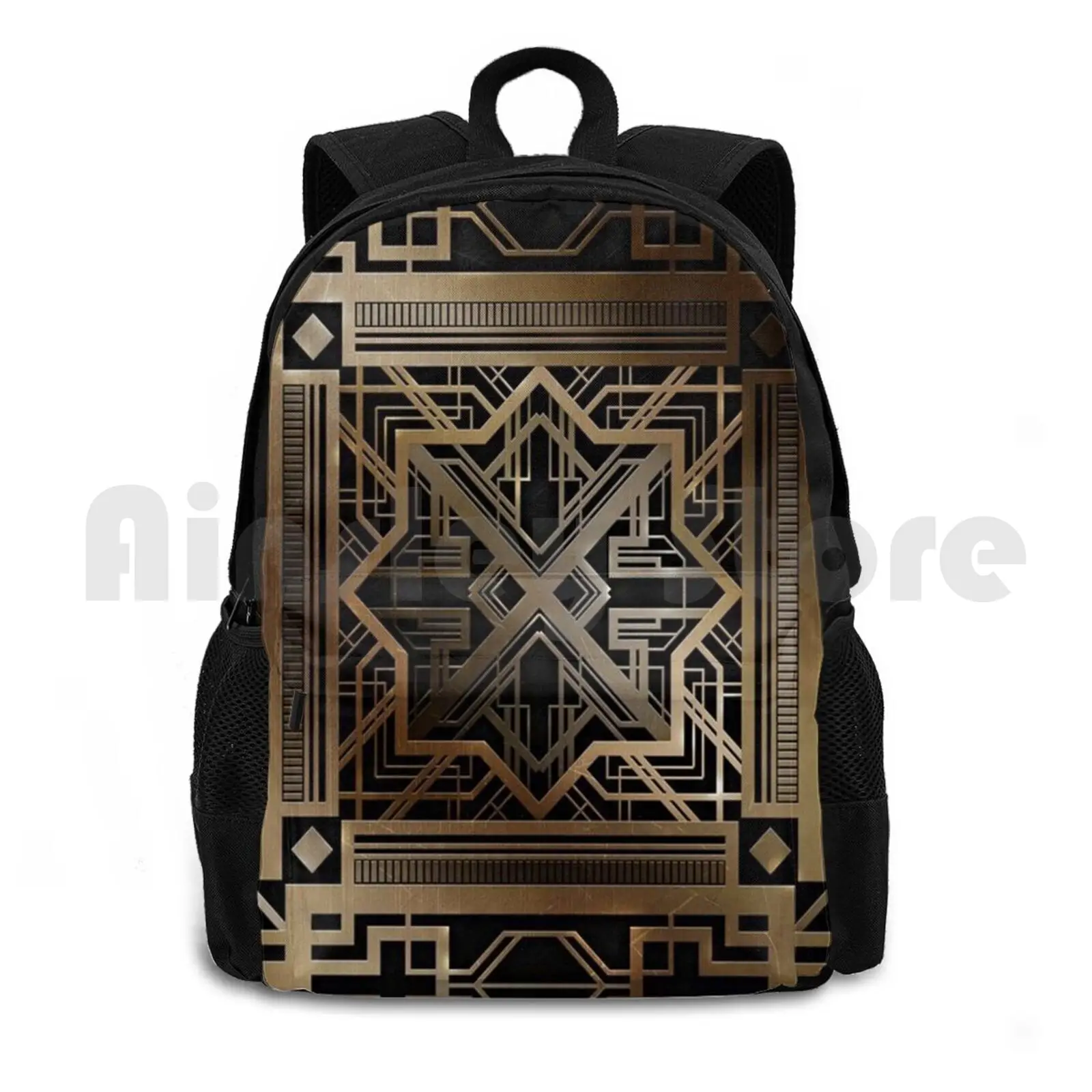 Art Deco , Gold , Black , Vintage , Chic , , 1920 Era , The Great Gatsby , Modern , Trendy , Decorative Outdoor Hiking Backpack