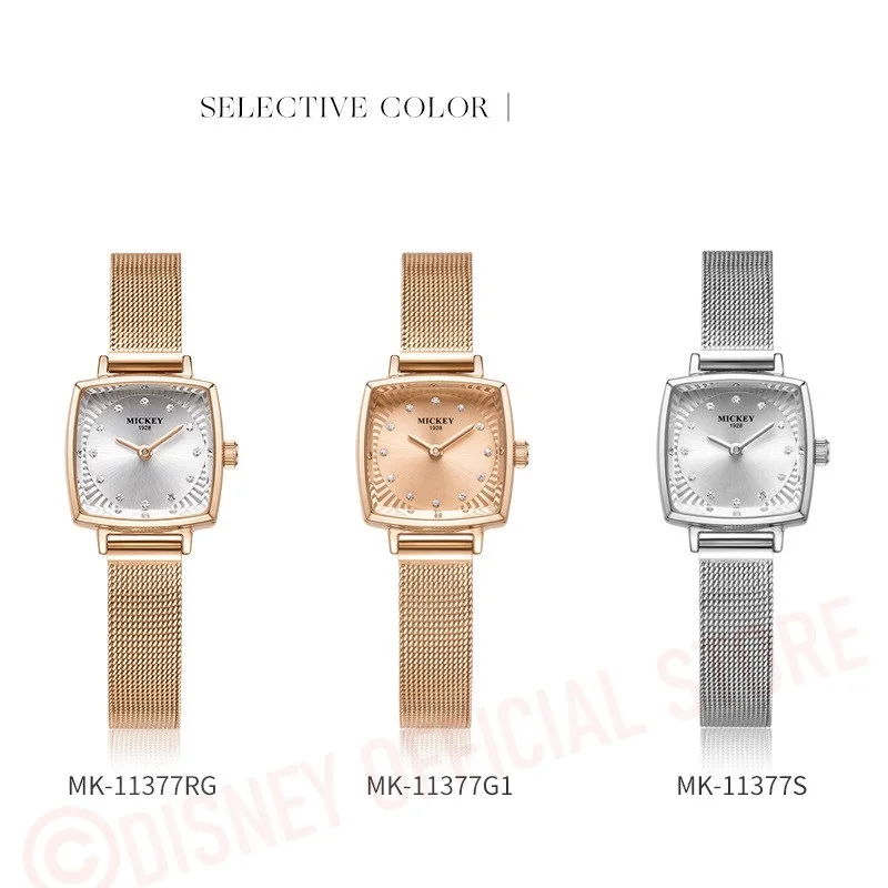 Disney Women Tonneau Dial Japan Quartz Wristwatch Rhinstone Scale Micky Mouse Cartoon Lady Youth Girl Female Lovely Dress Clock