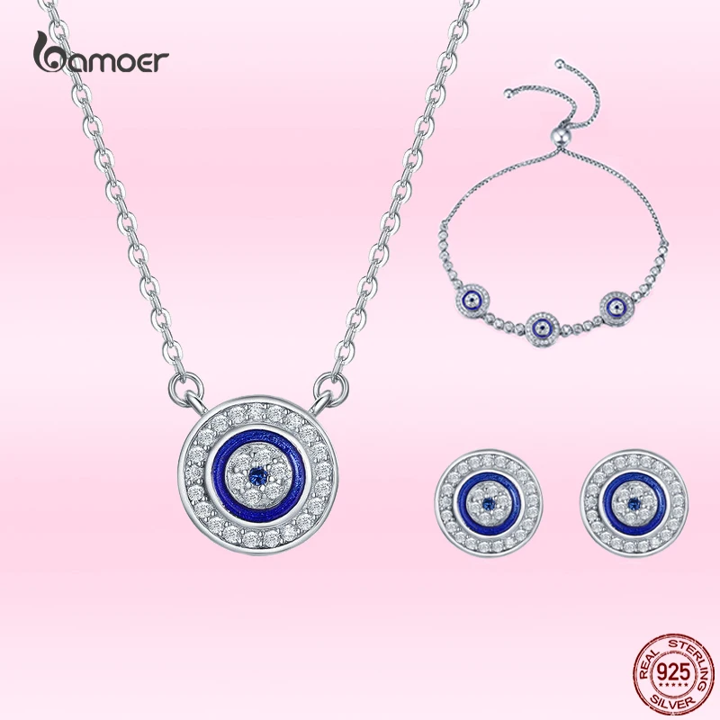 Bamoer Sacred Vintage Demon Eye Stud Earrings Necklace Bracelet Sets 100% 925 Sterling Silver Earrings for Women Fine Jewelry