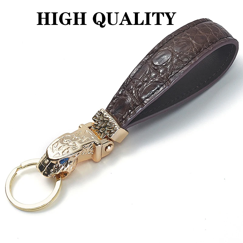 Personality Leopard head Key Chain Fashion Crocodile skin Leather Key Rings For Jaguar F-PACE XJ XE XF Unisex gift pendant RED