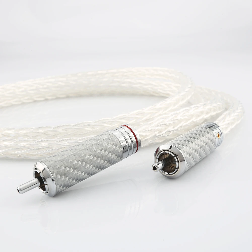 

High Quality 8AG Silver Plated OCC 16 Strands Audio Cable With Carbon fiber rhodium-plated RCA Plug HIFI 2RCA TO 2RCA Cable