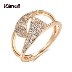 Kinel Hot 585 Rose Gold Ring Fashion Jewelry 2021 Micro Wax Inlay Natural Zircon Geometry Fine Ring Women Ethnic Wedding Jewelry